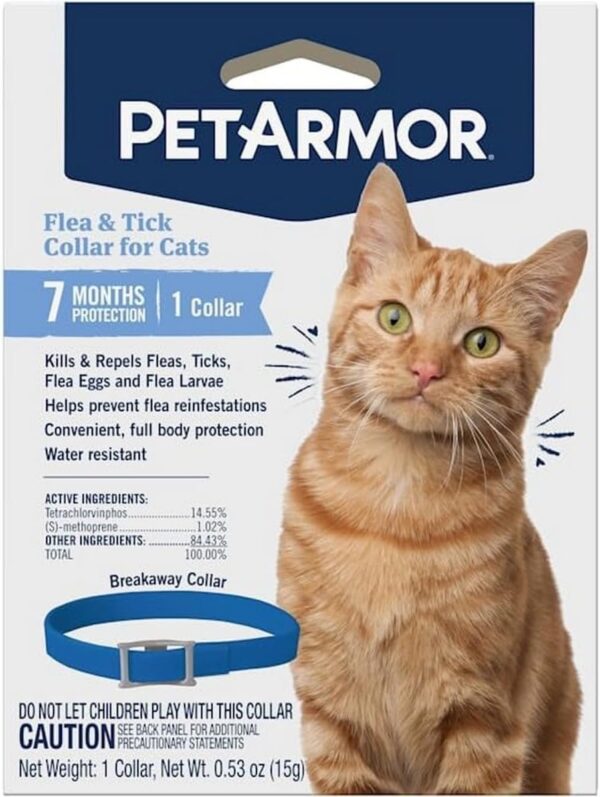 PetArmor Flea & Tick Collar for Cats, Kills Fleas & Ticks, Long Lasting Protection for 6 Months, Water Resistant, One Size Fits All, 1 Collar