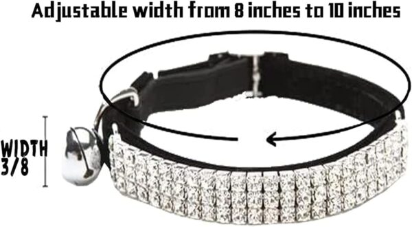 CHUKCHI Soft Velvet Safe Cat Adjustable Collar Bling Diamante with Bells,11 inch for Small Dogs and Cats (Black) - Image 2