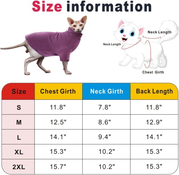 Idepet Sphynx Cats Sweater 2 Pack,Turtleneck Hairless Cat Shirt Soft and Warm Kitten Clothes with Sleeves Pullover Pet Winter Pajamas Jumpsuit for Cat Puppy (Black&Purple, Large) - Image 7