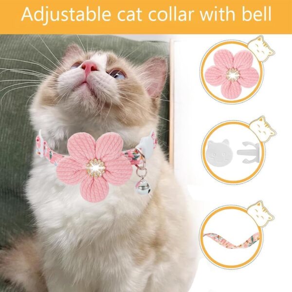 Cat Collar, HYQHYX Breakaway Kitten Collar with Flower,Rhinestone Kitty Collar with Bell, Floral Pet Collar with Safety Buckle for Cats and Puppy Dog - Image 2