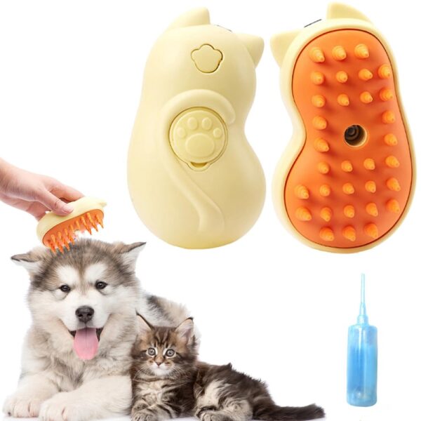 Cat Steamy Brush Cleanser, 2024 New 3 in 1 Cat Steamy Brush, Portable Electric Cat Steam Brush, Spray Comb for Removing Tangled and Loose Hair, Pet Hair Cleaning Brush Comb for Cats Dogs (Cat-Shaped)