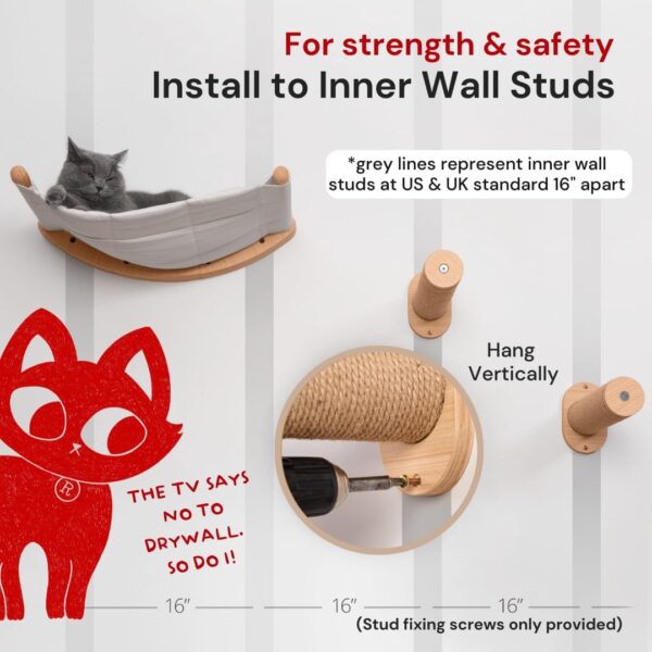 7 Ruby Road Cat Hammock Wall Mounted Cat Shelf with Two Steps - Cat Wall Shelves and Perches for Sleeping, Playing, Climbing, and Lounging - Modern Cat Bed & Furniture for Large Cats or Kitty - Image 7