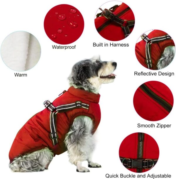 Gyuzh Dog Coat with Harness Winter Dog Coat Fleece Dog Jacket Waterproof Dog Coat Zipper Dog Jacket Puppy Coat Small Dog Clothes Dog Coat with Reflective Harness for Smal Medium Large Dogs - Image 2