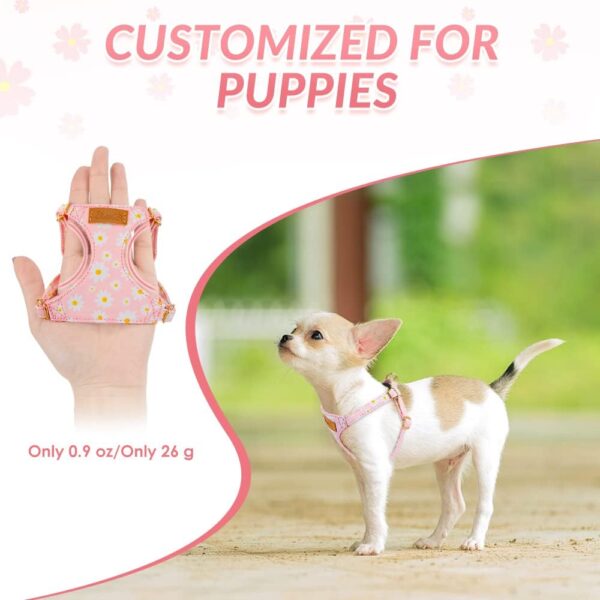 Lukovee Puppy Harness and Leash Set, No Pull Lightweight Soft Suede Adjustable Pet Harness Vest with Snap Buckle for Puppy Small and Medium Size Dog (Pink-XXS) - Image 6