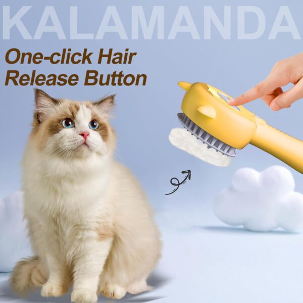 Cat Steam Brush, 4 in 1 Steamy Cat Brush with Handle, Rubber Pet Misting Brush with Release Button, Spary Dog Comb with Cleanser for Indoor Kittens Small Animals(Yellow) - Image 7