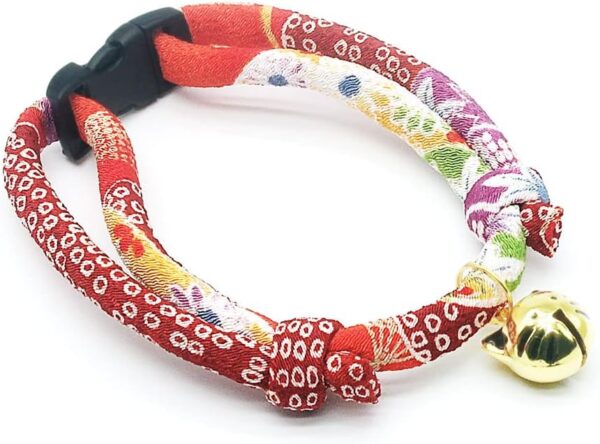 PetSoKoo Cat Collar with Kitty Face Bell. Cute Japan Chirimen Kitten Collar. Soft & Lightweight. - Image 2