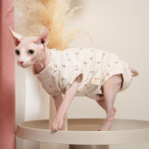 Sphynx Cat Clothes Hairless Cat Cute Breathable Cotton Pet Clothes for Spring Summer Autumn, Round Collar Vest Kitten Shirts Cat Pajamas, Beige S - Image 7