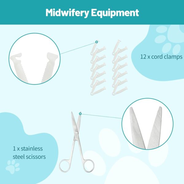 The 47 Pcs Puppy Whelping Kit Includes 4 Puppy Feeding Tubes, 6 Record-Keeping Charts, 12 Puppy Whelping collars, 12 Cord Clamps, 2 Urine Pads, Gloves, Bulb Aspirator, Bottle, Scissors Bag Etc. - Image 7