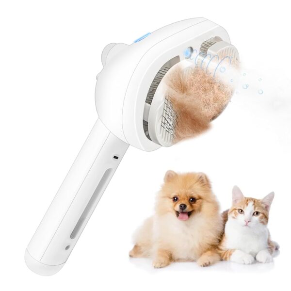 Texsens Cat Steam Brush - Steamy Cat Brush for Shedding, Misting Cat Brush for Long & Short Haired Cats & Dogs, Removing Tangled & Loose Hair - Self Cleaning Pet Hair Removal Grooming Tool