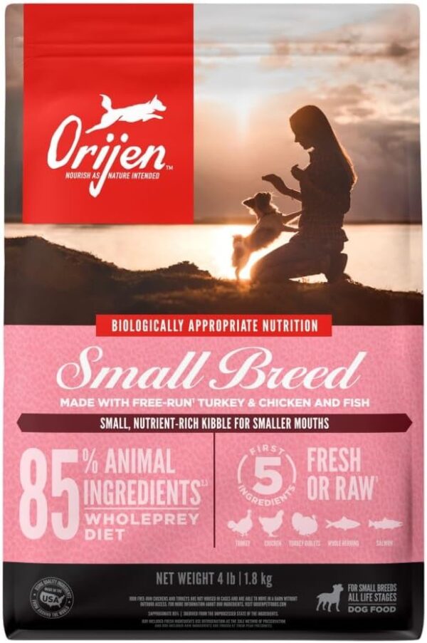 ORIJEN Small Breed Dry Dog Food, Grain Free Dry Dog Food for Small Breeds, Fresh or Raw Ingredients, 4lb