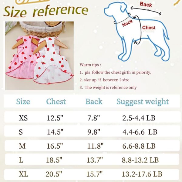 2 Pack Strawberry Dog dresses with D-ring Summer Puppy Clothes for Small Dog Girl Spring Cat Outfit Cotton Sleeveless Pet Dress for Kitten Chihuahua Pomeranian Yorkie (Pink White, Medium) - Image 4