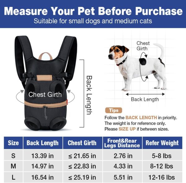 Lekereise Dog Carrier Backpack Adjustable Pet Front Dog Cat Carrier Backpacks Legs Out Easy-Fit Doggy Backpack for Small Dogs and Cats, Medium, Black - Image 2