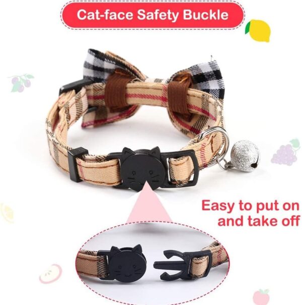 Cat Collars Breakaway with Cute Bow Bell - 2 Pack Kitten Collar Plaid Cat Collar with Removable Bowtie Cat Collar for Cats Kittens… - Image 4