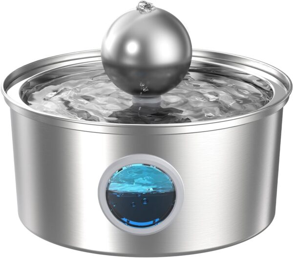 Cat Water Fountain Stainless Steel: 108oz/3.2L Pet Water Fountain Quiet Cat Fountains with Water Level Window - A Ball to Attract Cats to Drink Water - Water Fountain for Cats GOOSTOO