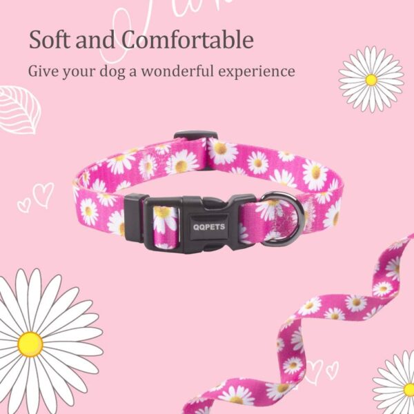 QQPETS Adjustable Soft Dog Collar: Print Flower Pink Multicolor Cute Patterns for XS Small Medium Large Pet Girl Boy Puppy Walking Running Training (S, Small Daisies) - Image 4