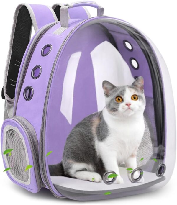 Pet Backpack Carrier Bubble Expandable Foldable Breathable Cat Carrier Dog Carrier Backpack for Hiking, Travelling, Camping, Up to 20Lbs (Purple)