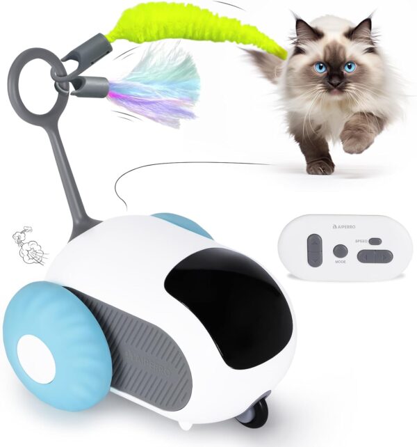 Cat Toys for Indoor Cats, Smart Interactive Cat Toy with 2-Speed Adjustment, Remote Control & USB Rechargeable Automatic Cat Exercise Toys for Bored Indoor Adult Cats Kittens (Blue)