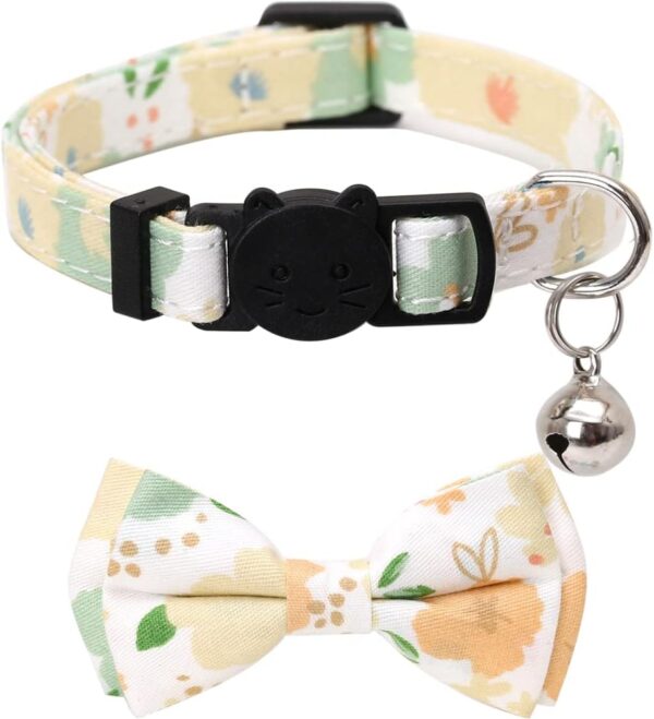 2 Pack/Set Cat Collar Breakaway with Cute Bow Tie and Bell Plaid Flower for Kitty Adjustable Safety - Image 3