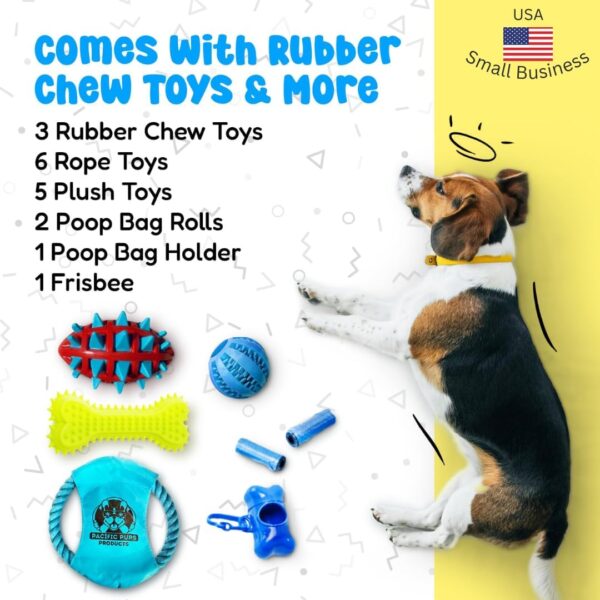 Pacific Pups 18 Piece Dog Toy Set - Plush, Rope & Chew Toys Support Non-Profit Dog Rescue - Image 2