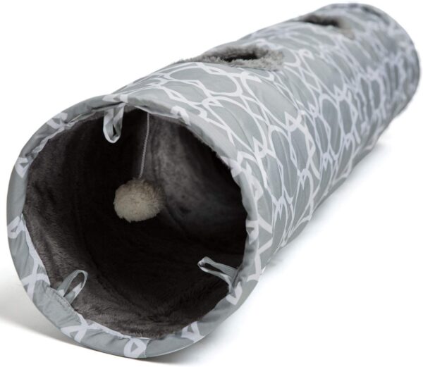 LUCKITTY Geometric Straight Cat Tunnel with Plush Inside,Cats Toys Collapsible Tunnel Tube with Balls, for Rabbits, Kittens, Ferrets,Puppy and Dogs, Diameter 9.8 Inch - Image 7