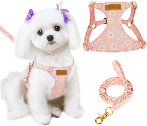 Lukovee Puppy Harness and Leash Set, No Pull Lightweight Soft Suede Adjustable Pet Harness Vest with Snap Buckle for Puppy Small and Medium Size Dog (Pink-XXS)