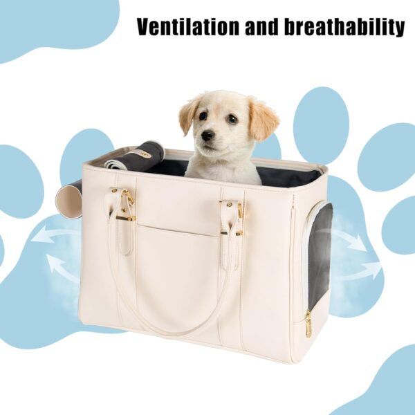 Fashion Pet Carrier Dog Purse Cat Bag Soft-Sided Carriers Travel Airline Approved, Stylish Leather Tote Handbag for Small Animal Puppy Kitten (White) - Image 3