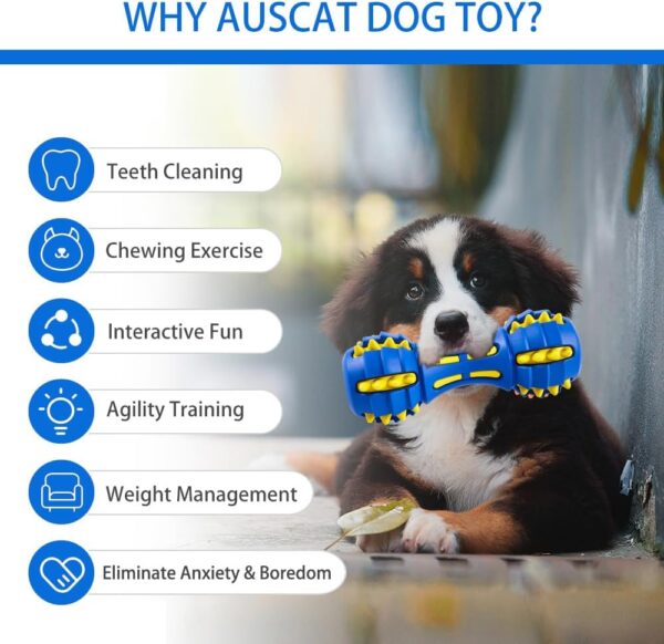 AUSCAT Dog Squeaky Toys for Aggressive Chewers, Almost Indestructible Squeaky Toys for Dogs, Teething Chew Toys for Large Medium Breed, Durable Rubber Dog Toy, Dumbbell Shape, Blue - Image 5