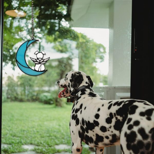 Hanging Dog Memorial Gifts for Loss of Dog, White Angel Dog on Moon Dog Acrylic Beverage Rememberance Suncatcher Ornaments Decor Window Wall Sympathy Gift for Dog Lover - Image 5