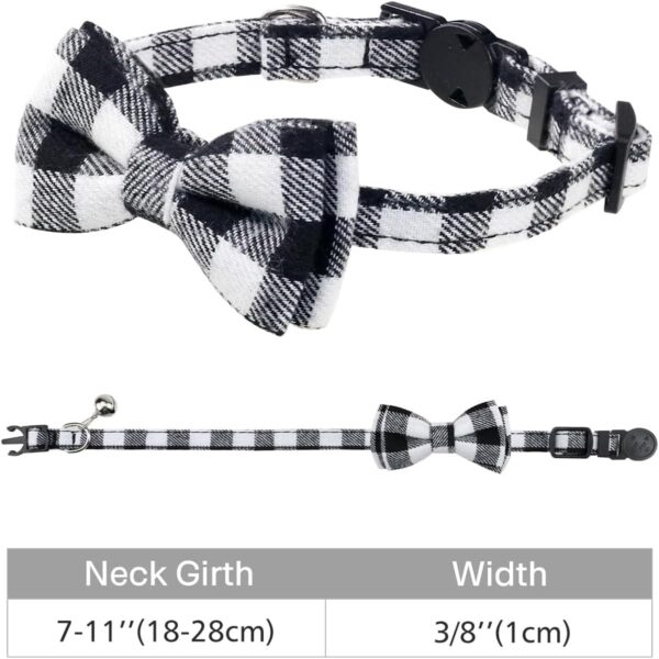 Joytale Upgraded Cat Collar with Bells, Breakaway Cat Collars with Bow Tie, 1 Pack Girl Boy Safety Plaid Kitten Collars, Black - Image 5