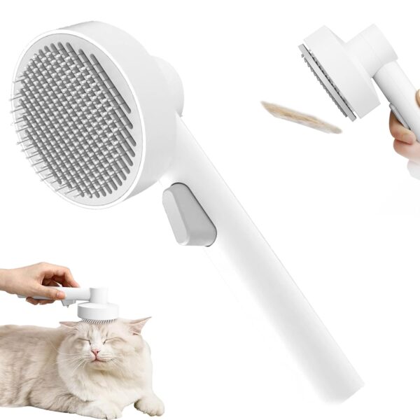 Cat Brush with One-click Cleaning Button, Cat Brush For Shedding to Remove Loose Fur, Pet Brush for Grooming and Massage.(Gray)