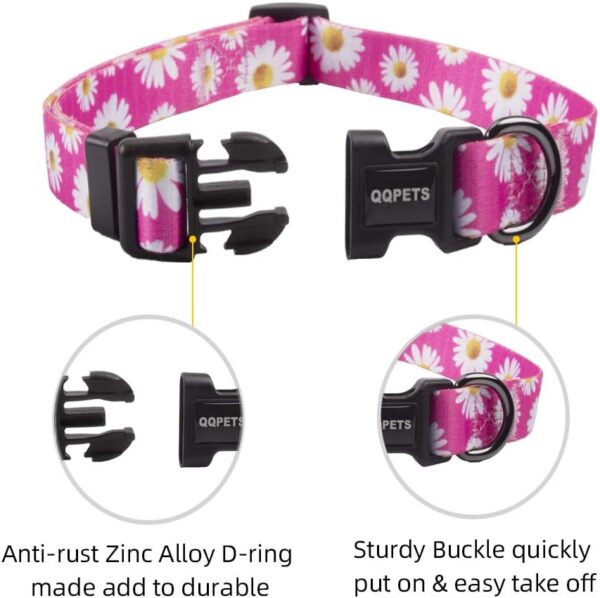 QQPETS Adjustable Soft Dog Collar: Print Flower Pink Multicolor Cute Patterns for XS Small Medium Large Pet Girl Boy Puppy Walking Running Training (S, Small Daisies) - Image 3