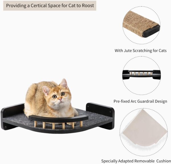 Cat Wall Shelves, Cat Shelves and Perches for Wall, Cat Wall Furniture, Corner Cat Shelf with 3 Steps Scratch Post, Cat Bed Hammock with Plush Covered, Climbing Shelf for Indoor Cats (Black) - Image 5