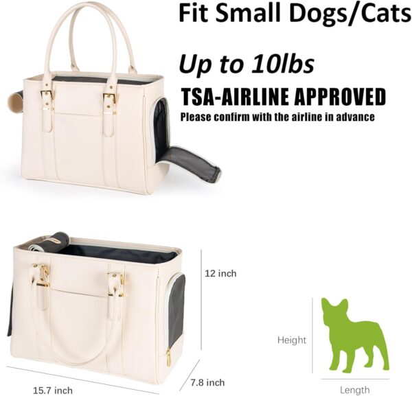 Fashion Pet Carrier Dog Purse Cat Bag Soft-Sided Carriers Travel Airline Approved, Stylish Leather Tote Handbag for Small Animal Puppy Kitten (White) - Image 2