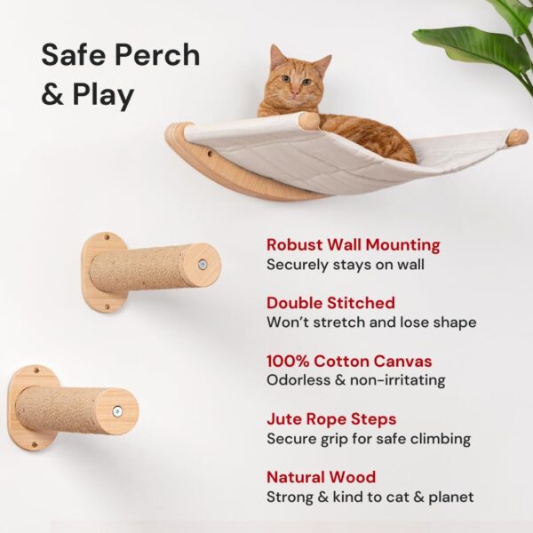 7 Ruby Road Cat Hammock Wall Mounted Cat Shelf with Two Steps - Cat Wall Shelves and Perches for Sleeping, Playing, Climbing, and Lounging - Modern Cat Bed & Furniture for Large Cats or Kitty - Image 3