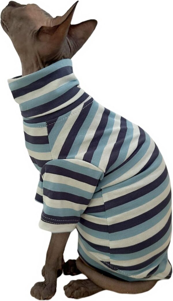 Vintage Stripes Sphynx Hairless Cats Shirt Cotton Cat Turtleneck Pet Clothes Kitten T-Shirts with Sleeves for Sphynx Cornish Rex, Devon Rex, Peterbald (Cloud Sea Land, Medium (Pack of 1)) - Image 4