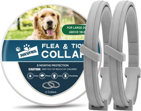 Dog Flea Tick Collar, Flea & Tick Prevention for Dogs, 8 Months Protection Dog Flea Collar, Adjustable Collar Fits Large Dogs & Puppies, Flea Treatment Collar for Dogs 2 Pack