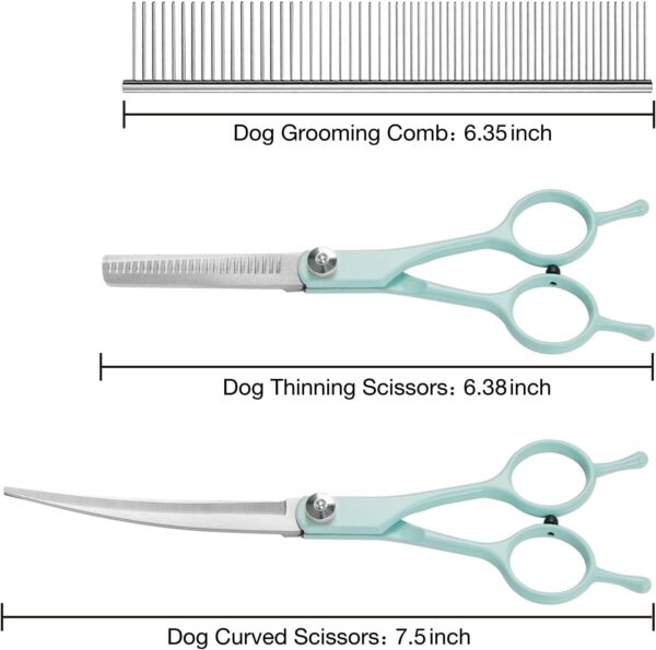 Professional Dog Grooming Scissors Set, 4 in 1 Dog Grooming Scissors Kit, Curved Dog Scissors Pet Thinning Shears, Pet Grooming Supplies, Blue - Image 2