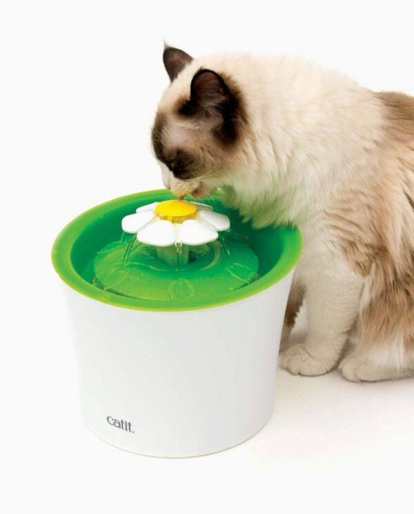 Catit Flower Fountain with Triple Action Filter, Cat Drinking Water Fountain, 3 L, Green - Image 2