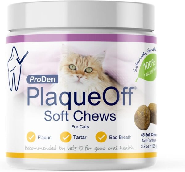 ProDen PlaqueOff Soft Chews with Natural Kelp - for All Breed Cats - Supports Normal, Healthy Teeth, Gums, and Breath Odor in Cats - 45 Soft Chews