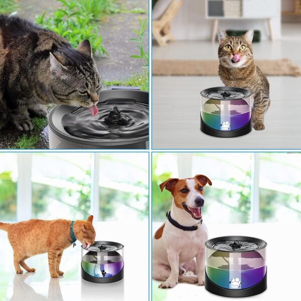 Kastty Super Quiet Water Fountain for Cats Inside, Pet Water Fountain for Kitty, Cat Waterer, Dog Bowl Dispenser 2.2L/74oz,with Super Long Life Span Pump, Black+Colorful LED Light - Image 6