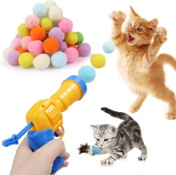 Cat Toys Interactive for Indoor Cats with Interactive Launchers Kitty Toys Cat Toys for Indoor Cats Self Play Cat Ball Toy Pom Pom Balls Puff Balls 100 Balls Cat Enrichment Toys