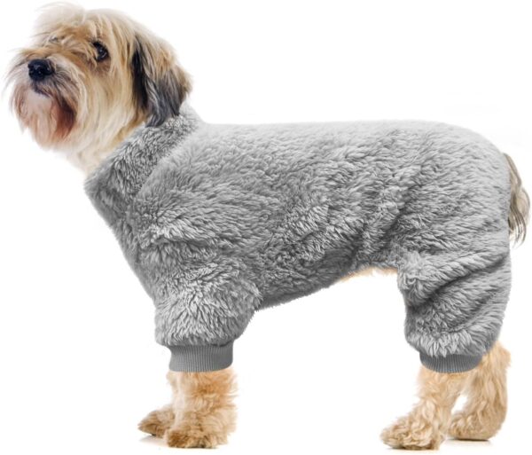 Idepet Velvet Dog Pajamas, Turtleneck Dog Sweater Fuzzy Plush Onesie Soft Cat Apparel Pet Clothes Winter Outfit Doggy Pjs Puppy Jumpsuit for Small Dogs Cats (Grey,XS) - Image 2