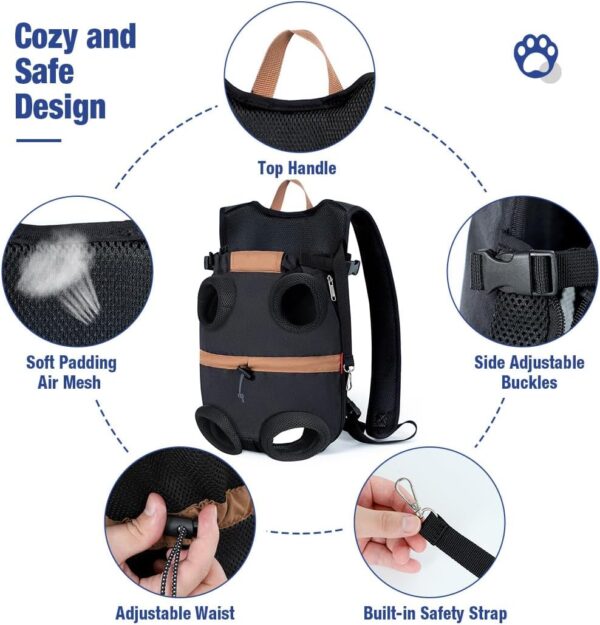 Lekereise Dog Carrier Backpack Adjustable Pet Front Dog Cat Carrier Backpacks Legs Out Easy-Fit Doggy Backpack for Small Dogs and Cats, Medium, Black - Image 3