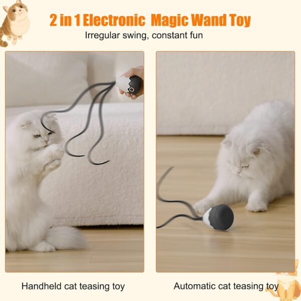 Cat Wand Toy, Automatic Silicone Tail Teaser Toy 2 in 1, Electronic Interactive Cat Toy for Indoor Cats, Rechargeable Exercise Toy for Kitten-Black - Image 2