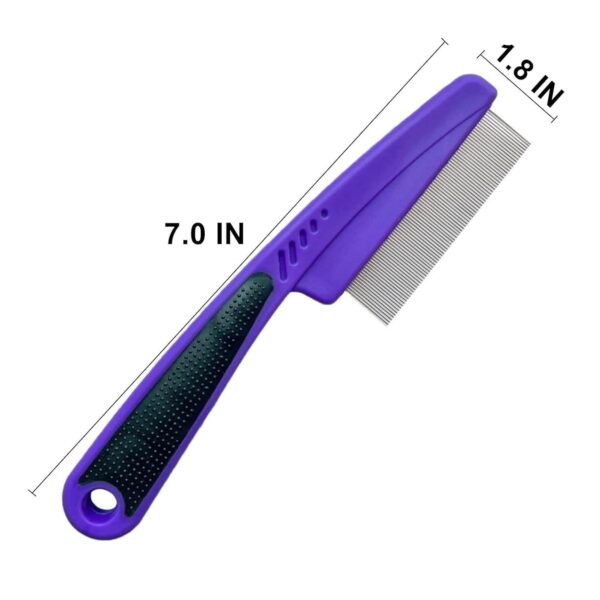 Flea Comb with Rubber Handle, Flea and Tick Comb for Dogs & Cats, Fine Tooth Dog Comb for Grooming (Purple) - Image 3