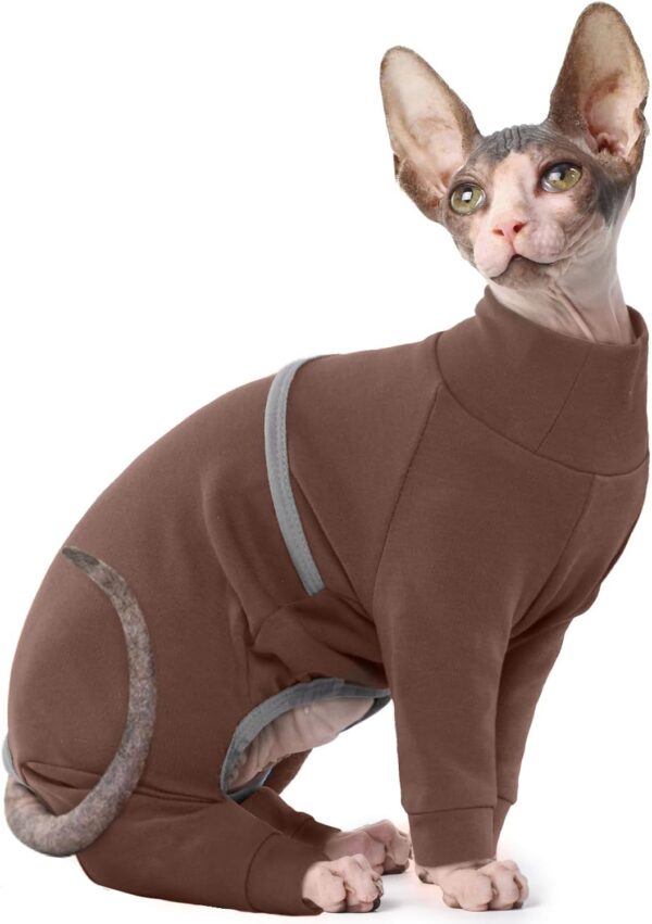 QBLEEV Sphynx Cat Clothes, Four Leg Cat Pajamas Soft Hairless Cats Shirt, Cat Turtleneck Pullover Cat Onesies, Warm Cat Sweater Kitten T-Shirts Pet Clothes Cat Outfits for Cornish Rex, Devon Rex, M