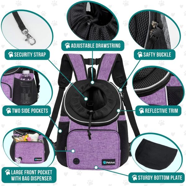 PetAmi Dog Front Carrier Backpack, Adjustable Dog Pet Cat Chest Carrier Backpack, Ventilated Dog Carrier for Hiking Camping Travel, Small Medium Dog Puppy Large Cat Carrying Bag, Max 15 lbs, Purple - Image 4