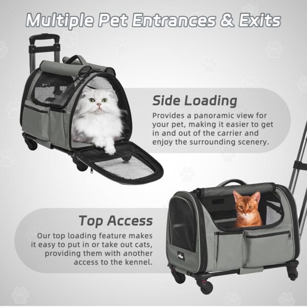 Cat Carrier with Wheels, Foldable Airline Approved Dog Cat Carrier with Wheels for Cat Dog Under 20 lbs, Rolling Cat Carrier Travel Bag with Telescopic Handle for Walking Travel Vet Visits - Image 6