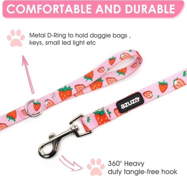 azuza Dog Collar and Leash Set Strawberry Pattern on Pink Nylon Collar and Matching Leash, Great Option for Small Dogs - Image 3