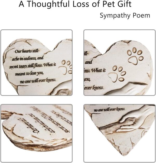 New York Dog Pet Memorial Stones, Hand-Painted Heart-Shaped Loss of Pet Dog Memorial Gifts with Sympathy Poem and Paw in Hand Design, (White) - Image 4